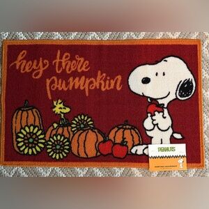 Peanuts Snoopy 'Happy Harvesting' Autumn Accent Rug Door Mat- Red & Orange 17x28